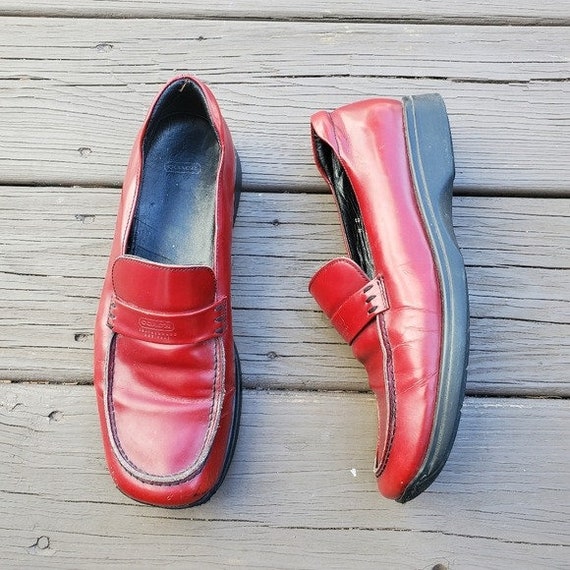 Vintage 90s Y2k Coach Leatherwear Red Leather Moc Toe Slip
