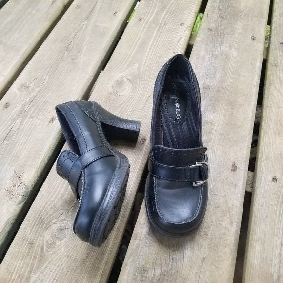 Vintage 90s Y2k Heeled Platform Oxford Buckle Shoe Pumps