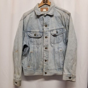 Vintage 90s y2k Grunge Distressed Riders Denim Jean Trucker Jacket Men&#39;s Large