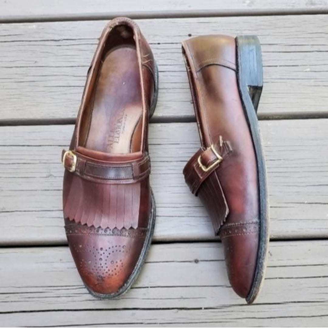 Vintage 80s‎ Allen Edmonds Montague Kiltie Monk Strap Brown Leather Loafers 8.5 Allen Edmonds Hamilton‎ Men main image 4
