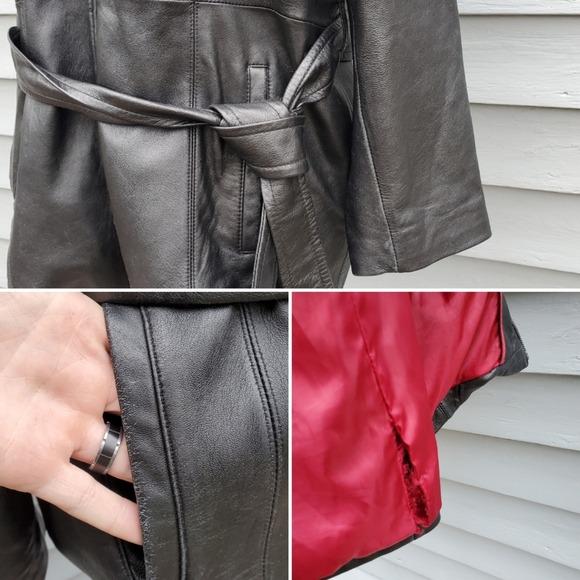 Vintage 90s Y2k Wilson's Black Leather Mid Length Belted Insulated