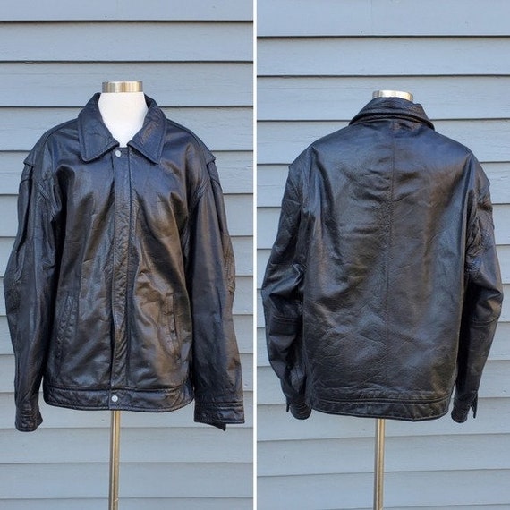Vintage 90s Y2k Pepsi Points Black Leather Bomber Jacket Car Moto