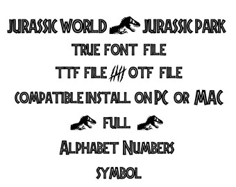 Jurassic park font file Jurassic world letters installable on PC or Mac Jurassic Alphabet number symbol gift shirt birthday party