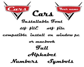 Cars font file .ttf file .otf file installable on PC or Mac Disney Letters Alphabet number for decor party birthday Office Cricut Design