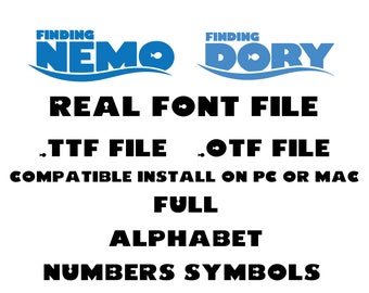 Finding Nemo Finding Dory font file .ttf file .otf file installable on PC, Mac Nemo Alphabet number Letters for Office Cricut Design program