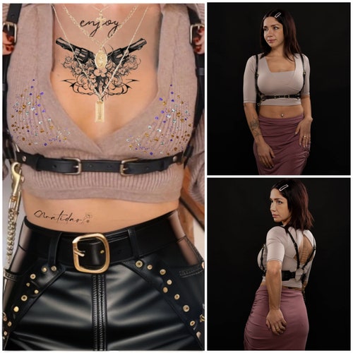 Let's Get Dress Real Leather Adjustable Sammi Harness Belt With Chain