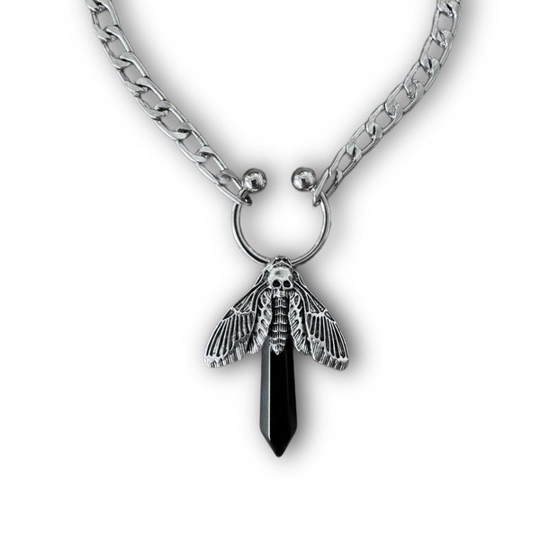 Tod Motte echten Kristall Kette Halskette Anhänger Charme Piercing Goth Rock Geschenk Rosenquarz Edelstein