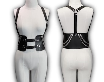 Soft Vegan Leather Corset Harness Belt Adjustable With Chains