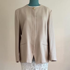 Vintage Pure Wool Beige Blazer - 80s Debenham & Freebody UK Made - Size M/L