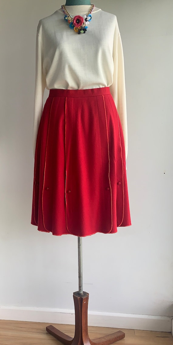 80s Glamorous Pure Wool Red Midi Skirt Swing Skirt