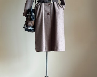 70s Wool Blend A-Line Overcoat: Cappuccino Brown Flared Coat XS-S