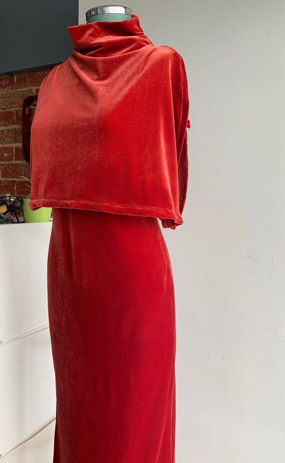 80s 90s Velvet Scarlet Red Evening Dress with Mat… - image 6