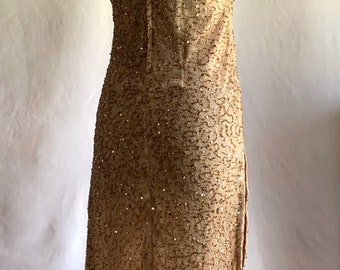 Tailor-made Cocktail Evening Dress/Flapper All Over Emblishment with Flash Gold Sequins and Beads/Special Occasions Formal Wear/Size S