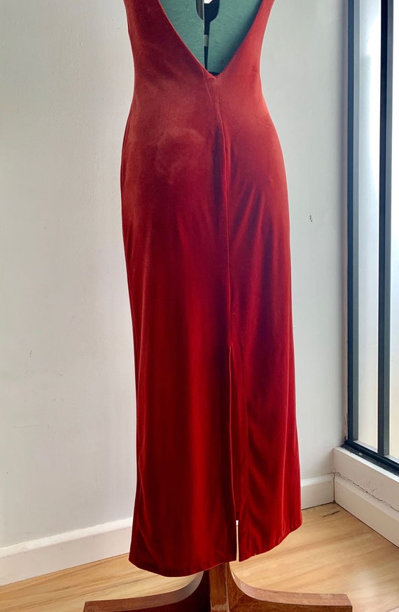 80s 90s Velvet Scarlet Red Evening Dress with Mat… - image 4