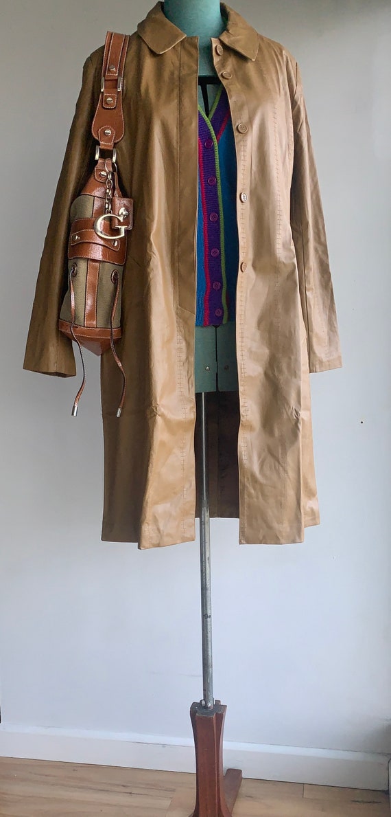 90s Faux Leather Trench Coat Overcoat Jacket/Styl… - image 1