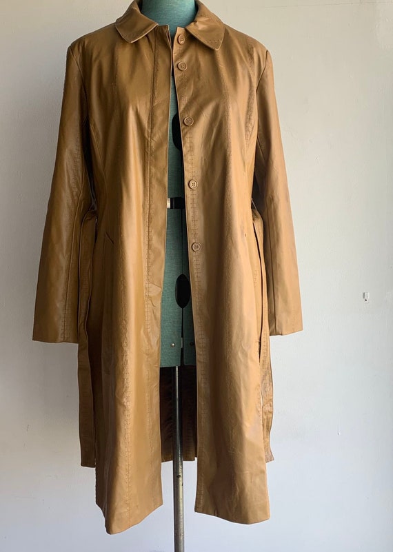 90s Faux Leather Trench Coat Overcoat Jacket/Styl… - image 2