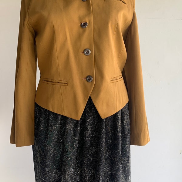 80s Fine Wool Cropped Blazer Jacket in Mustard Made in Japan/Spring Autumn Super Comfy Fitted Cut Suit Blazer/Office Lady Commuter Wear/S-M