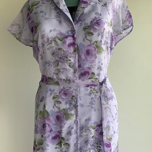 ON SALE 90s Aesthetic Floral Long Dress Violet Purple /Self-tie Belted Spring Summer Coat Dress/Botanical Garden Party Dress Sundress/L-3XL