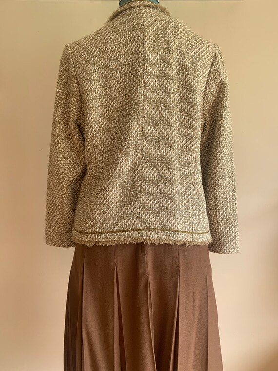 90s Frayed Edge Tweed Jacket Coat Blazer Top in White… Gem