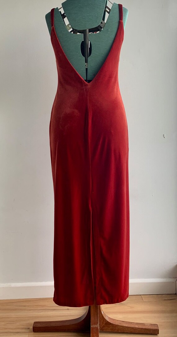 80s 90s Velvet Scarlet Red Evening Dress with Mat… - image 2