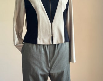 Vintage 80s Color Block Blazer: Collarless Cropped Jacket, Size XS-S