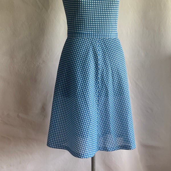 Rare Found 70s Halter Dress/Blue Gingham Dress/Simple Minimalist Dress/A-Line Midi Dress/Strap Dress/Sun Dress/Beach Holiday Dress/SizeXS-S