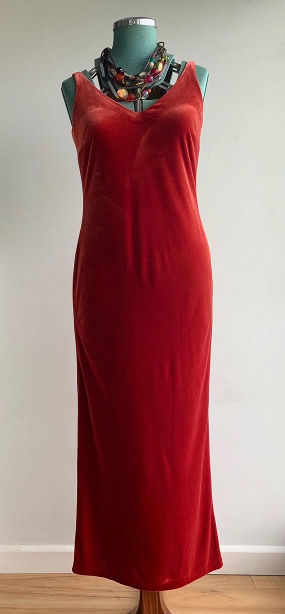80s 90s Velvet Scarlet Red Evening Dress with Matc