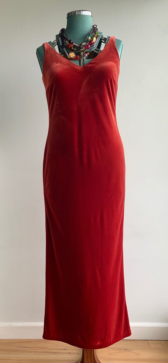 80s 90s Velvet Scarlet Red Evening Dress with Mat… - image 1