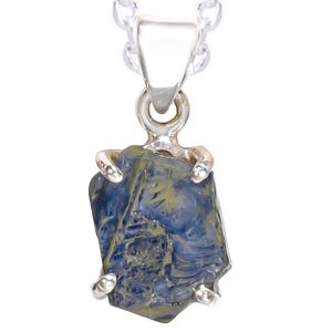 Natural Blue Sapphire Raw Gemstone, September Birthstone, Unique Gemstone Sapphire Raw Cut Pendant 18 Inch 925 Sterling Silver Necklace