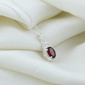 Sterling Silver Garnet Necklace 18 Inch for Women, 925 Silver Gemstone Jewelry, January Birthstone Pendant Gift