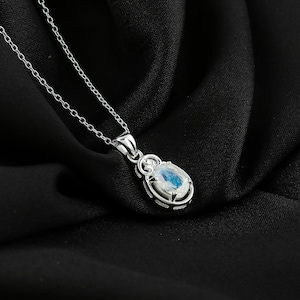 Rainbow Moonstone Necklace 18 inch Sterling Silver 925, Women’s Gemstone Jewelry, Gift for Her, Healing Crystal Pendant