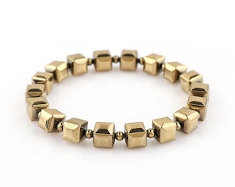 Golden Hematite Bead Bracelet Premium Round Stretch Gemstone Crystal Jewelry for Men & Women Hematite Bracelet Jewelry Gift For Her