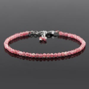 Pink Tourmaline Bracelet 3MM Gemstone Beaded Adjustable Minimalist Dainty Crystal Bracelet Gift for Women