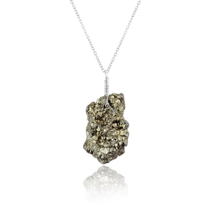Raw Cut Pyrite Necklace Sterling Silver Necklace  Raw Cut Pyrite Pendant 18 Inch  Silver Plated Necklace Gift Item