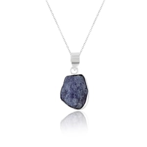 Natural Tanzanite Necklace Sterling Silver Necklace Purple Natural Tanzanite Raw Cut Pendant 18 Inch Silver Plated Necklace Gift Item