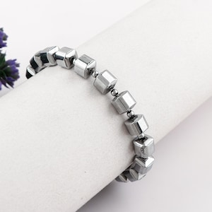 Silver Hematite Bead Bracelet Premium Round Stretch Gemstone Crystal Jewelry for Men & Women Hematite Bracelet Jewelry Gift For Her