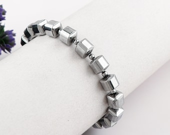 Silver Hematite Bead Bracelet Premium Round Stretch Gemstone Crystal Jewelry for Men & Women Hematite Bracelet Jewelry Gift For Her