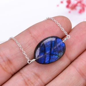 Labradorite Necklace, Sterling Silver Labradorite Pendant, Labradorite , Natural Blue Flash Labradorite 18INCH925 Sterling Silver For He