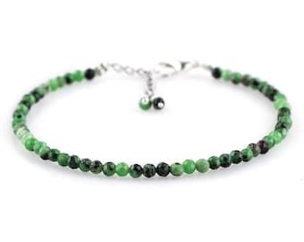 Pulsera de rubí y zoisita: Joyería curativa con piedras preciosas redondas de 3 mm.
