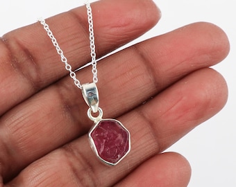 Natürliche rohe Rubin Halskette 18-Zoll-Sterlingsilber Juli Birthstone Schmuck Geschenk