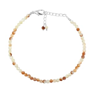 Moonstone Bead Bracelet, 3mm Round Crystal Stretch Gemstone, Premium Grade Silver Plated Jewelry for Women Multi Fire Moonstone Bracelet