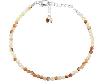 Moonstone Bead Bracelet, 3mm Round Crystal Stretch Gemstone, Premium Grade Silver Plated Jewelry for Women Multi Fire Moonstone Bracelet