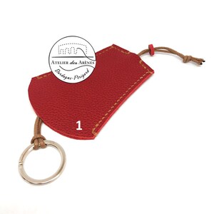 BELL KEY RING in hand-stitched leather with saddle stitch 1 rouge & camel