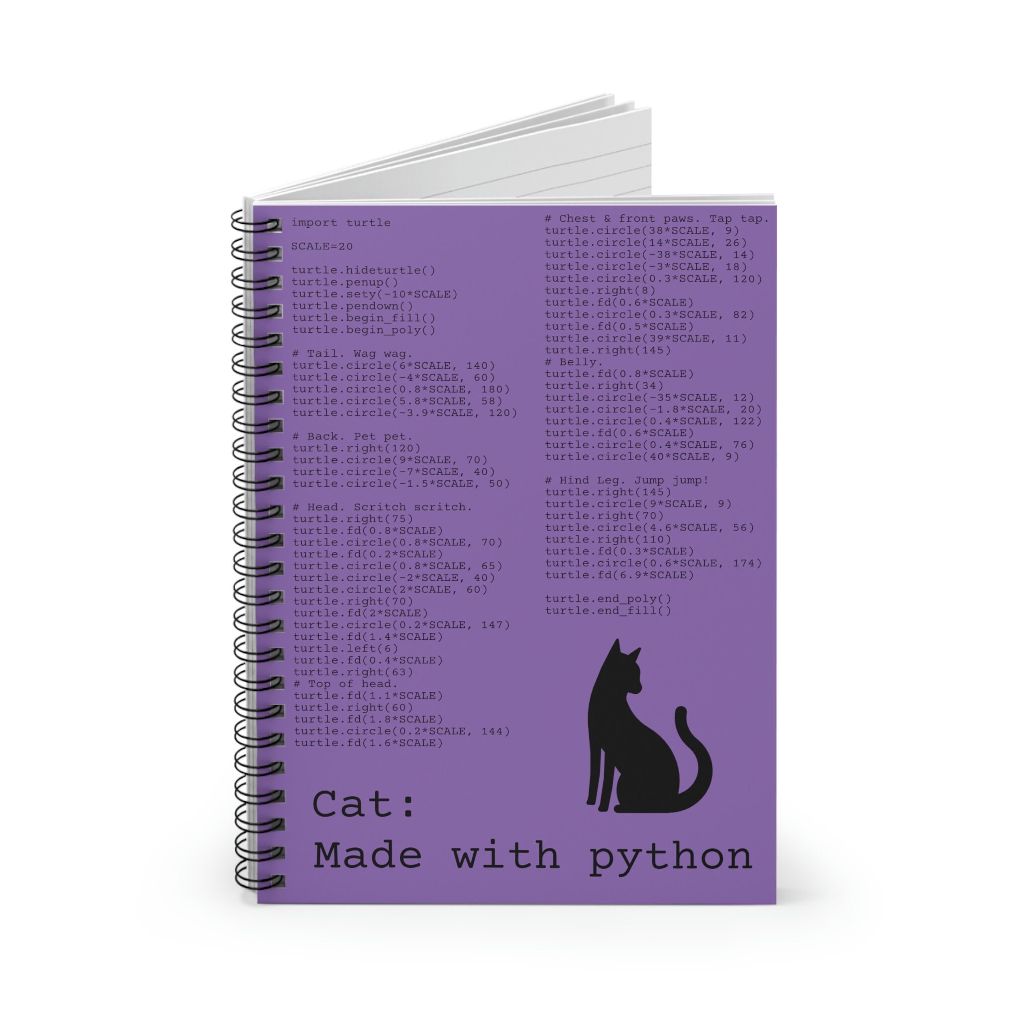 Computer Geek Cat Python Code-draw Art Spiral Notebook - Etsy