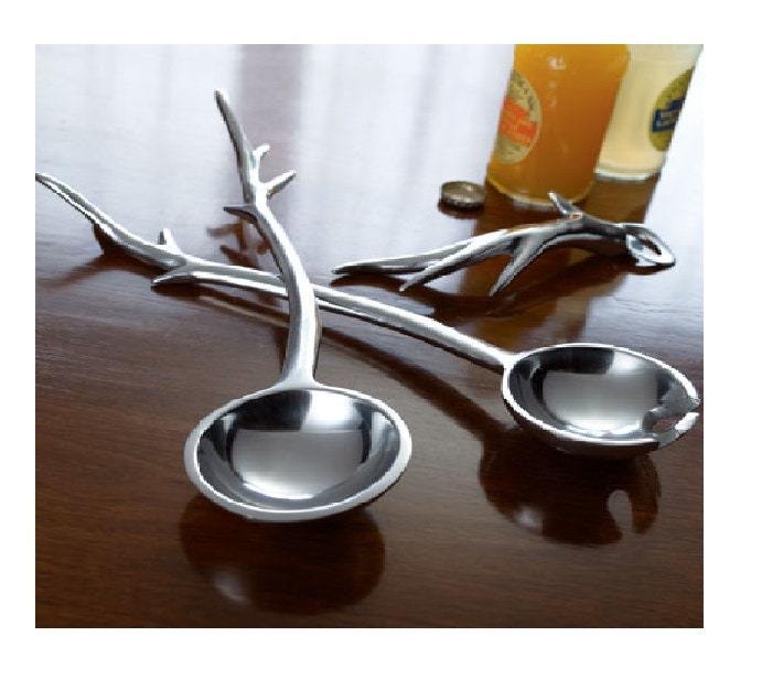 Silver Twig Server set / Salad Servers Etsy