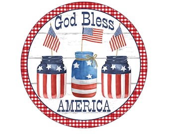 Round Wreath Sign, 8 Inch Americana Wreath Sign, 8" Patriotic Wreath Sign, Signs for Wreath Making, USA Front Door Decor, Wreath Attachment