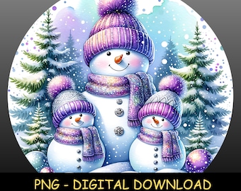 Snowman Family PNG Bundle – Winter Wonderland Scene, Cute Snowmen Clipart, Christmas Sublimation, Digital Download for Crafts & Stickers