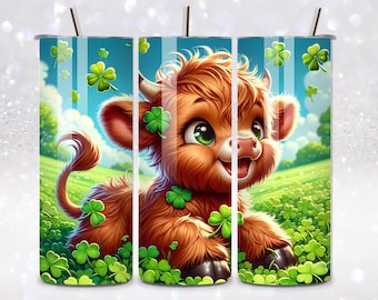 Highland Cow St Patricks Day Tumbler, St Patricks Tumbler, Cow Drinkware, Cute Cow Tumblers, St Patricks Drinkware, St Patricks Day Gifts