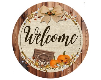 Welcome Fall Sign, Pumpkin Sign for Wreath, Round Wreath Sign, 8 Inch Wreath Sign, Fall Sign for Wreath, Wreath Attachment