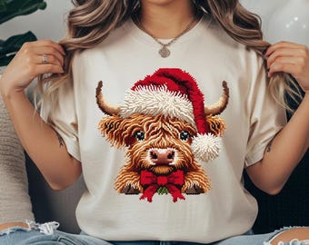 Latch Hook Yarn Crochet Highland Cow Digital Download PNG, Faux Yarn Digital Designs,  Trendy Christmas Faux Embroidery, Instant Download